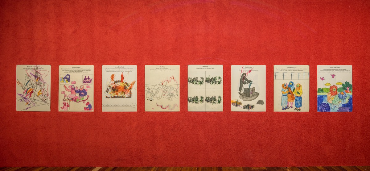 8 x Children's Bible colouring-in sheets (detail), 841 x 638 mm. Photo: Janneth Gil.