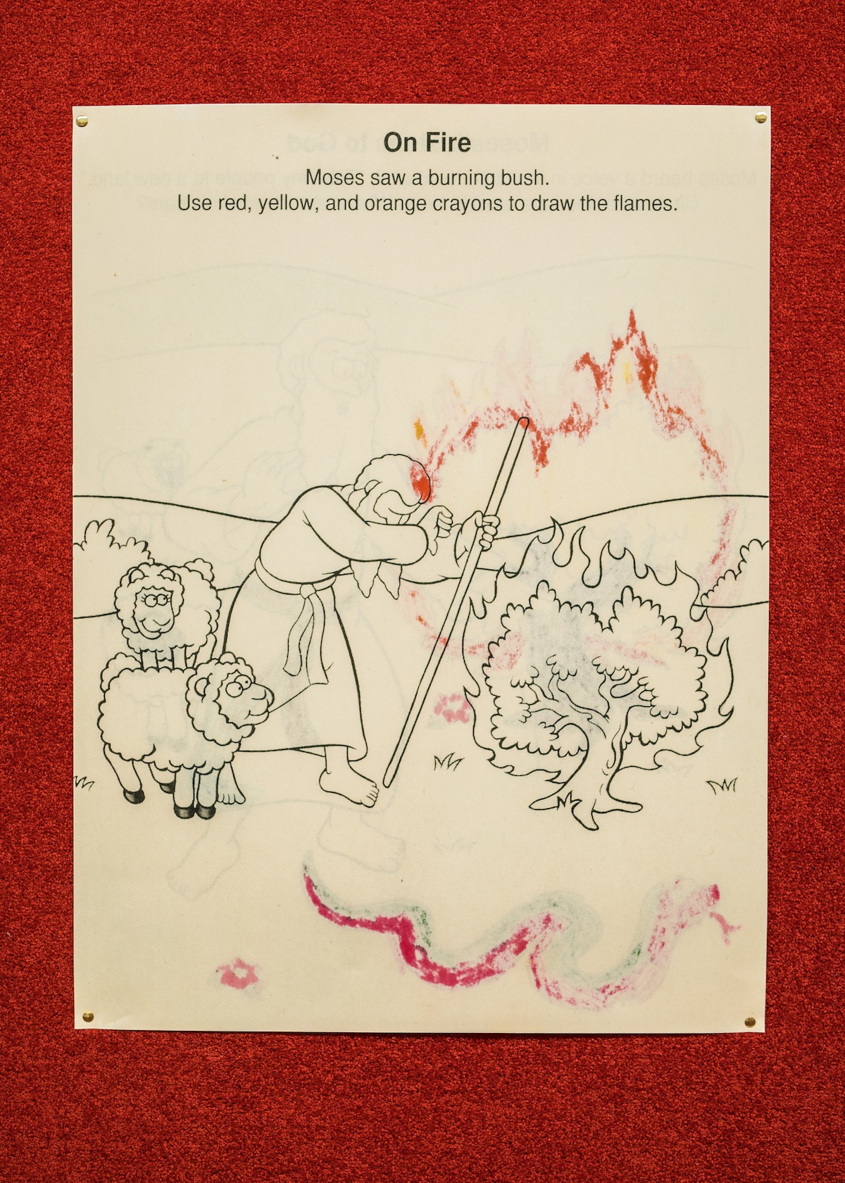 Children's Bible colouring-in-sheets, 841 x 638 mm. Photo: Janneth Gil.